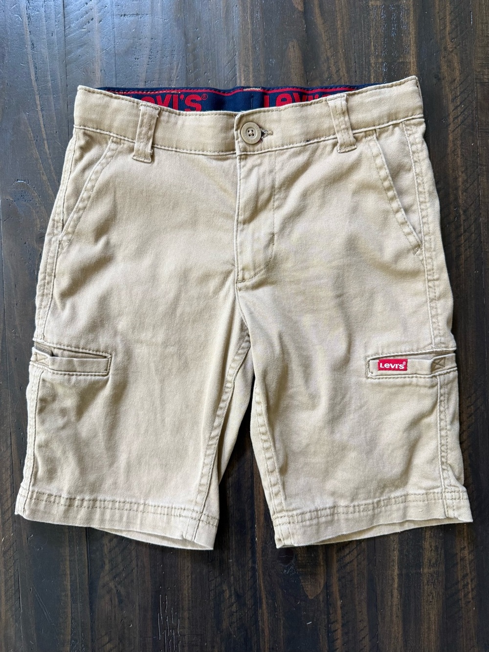 Levi's Boy's Youth Size 8 Khaki Tan Cargo Pocket Shorts Adjustable Waist Cotton